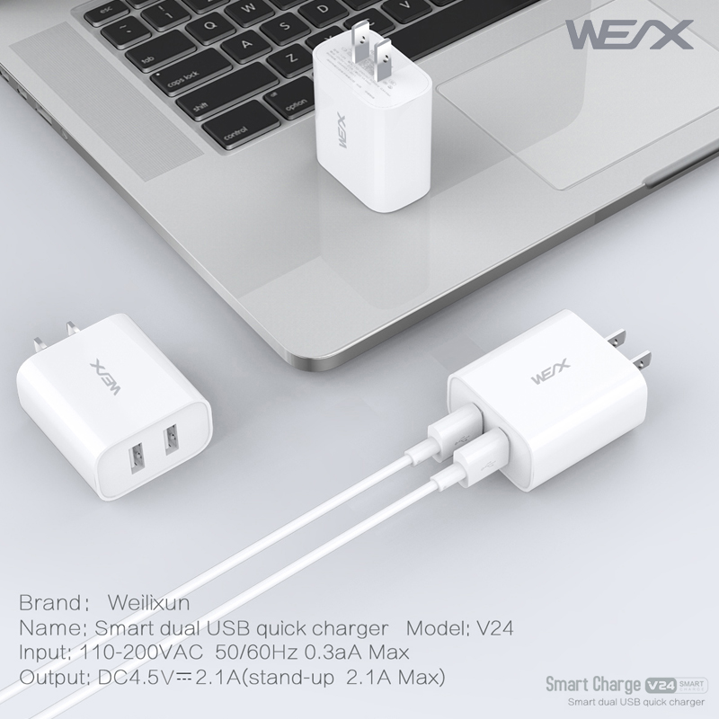 WEX - V24 듀얼 USB 여행 충전기, 벽 충전기, 전원 어댑터